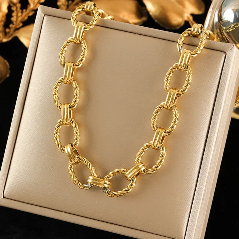 316L Stainless Steel Gold Plated Link Chain Set