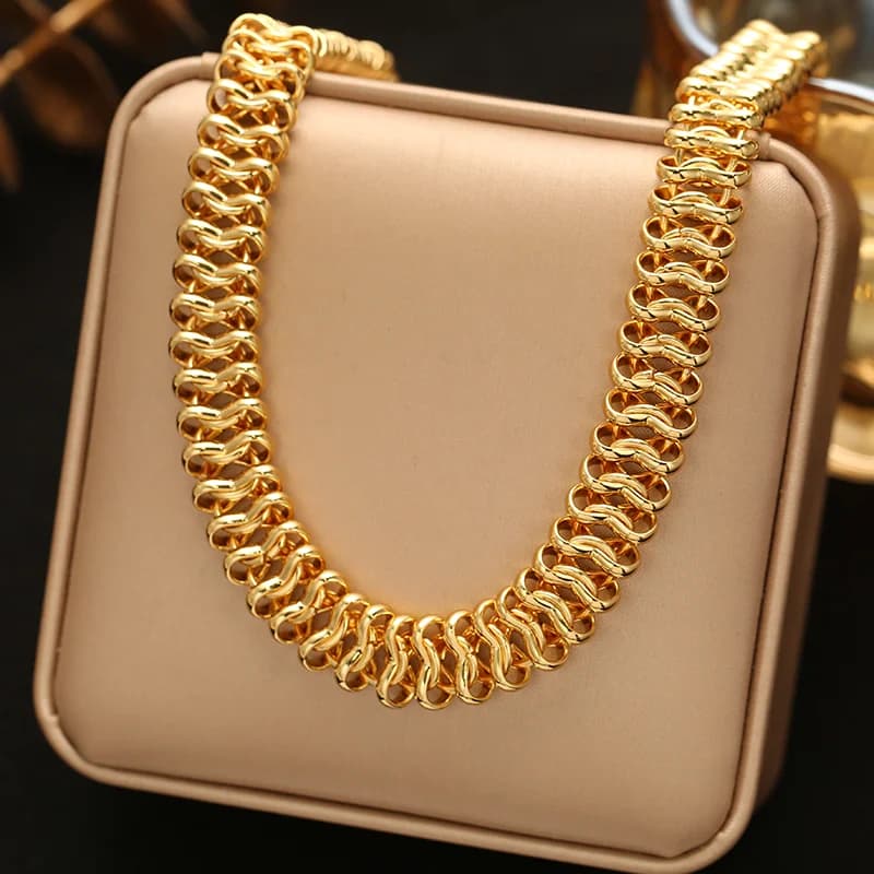 Gold Chunky Chain Necklace and Bracelet Set