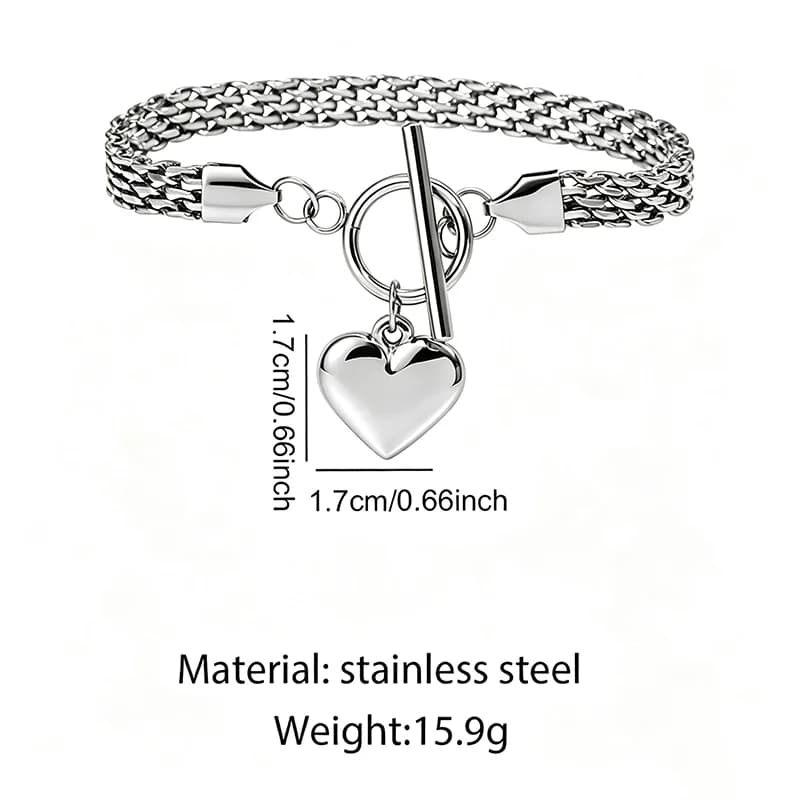 Stainless Steel Heart Charm Bracelet Bangle