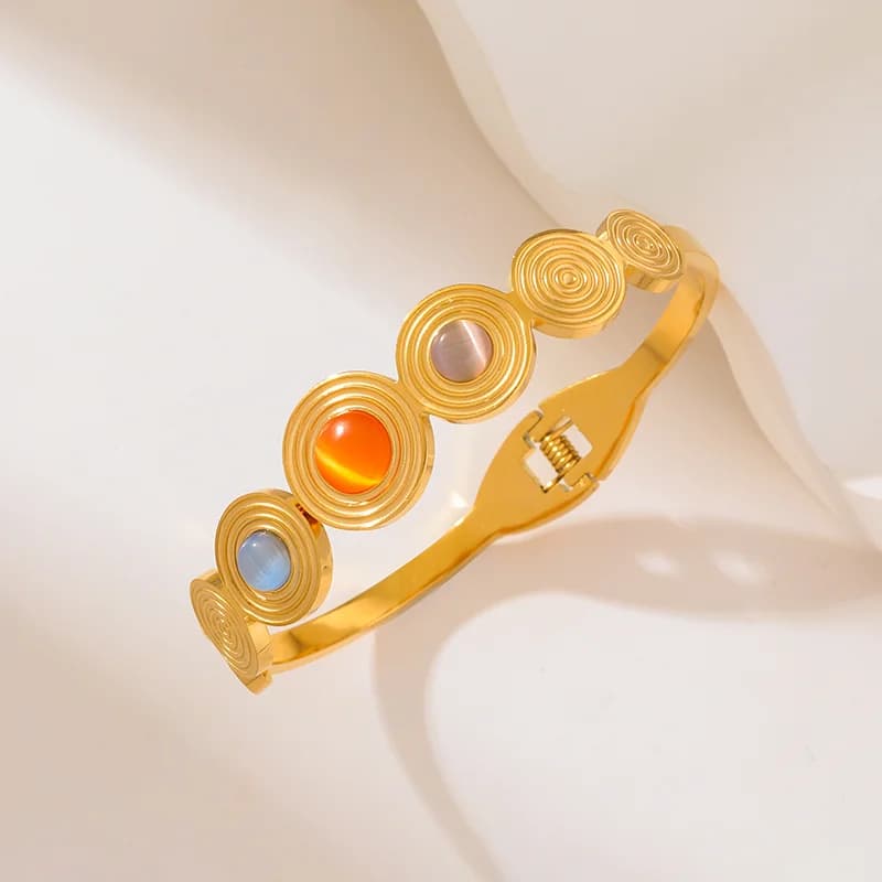 Okrągłe kolorowe kamienie bransoletki typu bangle ze stali nierdzewnej