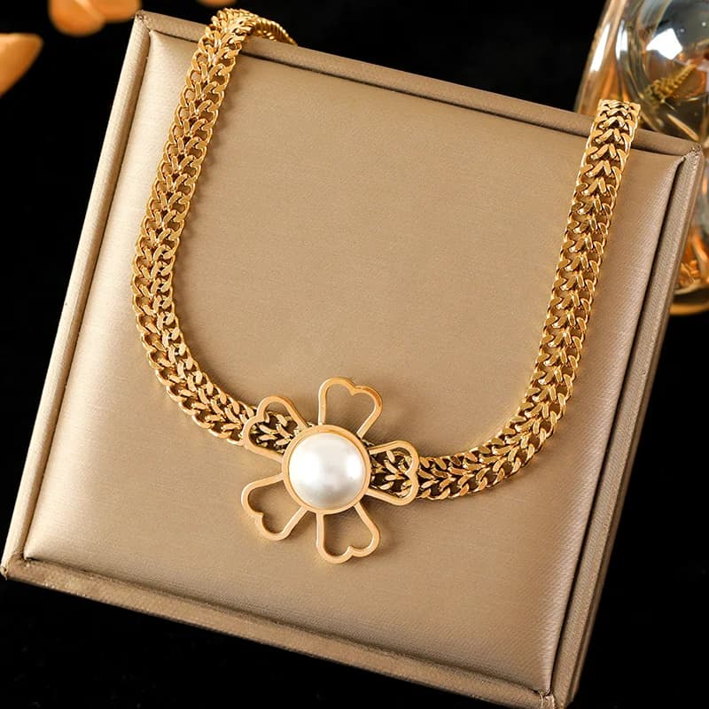 Black Stone Flower Necklace and Earring Set