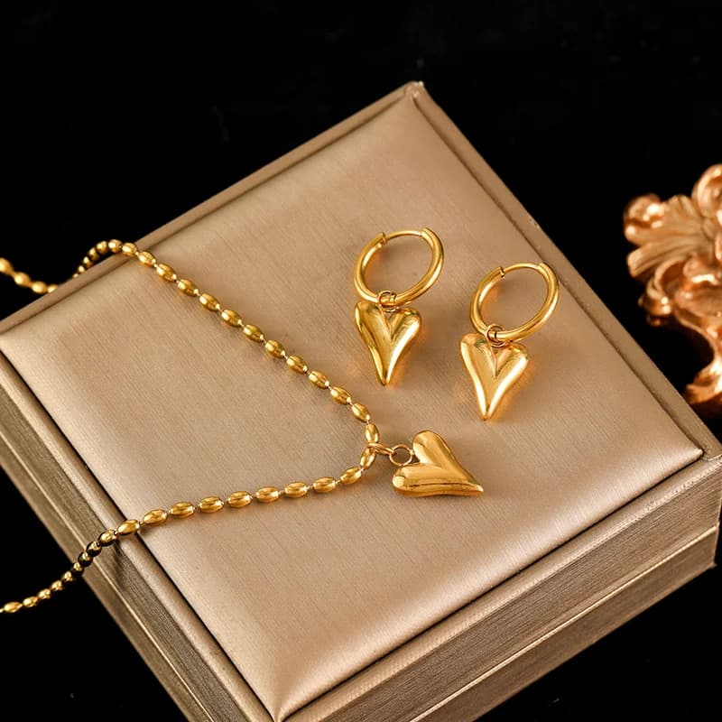 Heart Love Necklace and Earrings Set, Silver