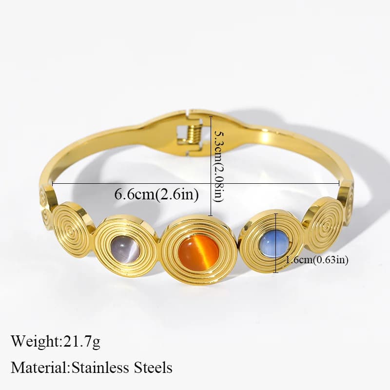 Okrągłe kolorowe kamienie bransoletki typu bangle ze stali nierdzewnej