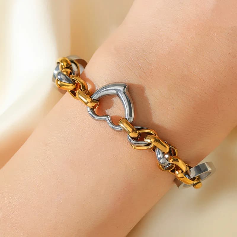 Gold and Silver Color Link Chain Bracelet Bangles