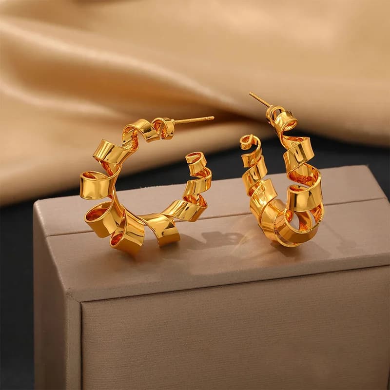 C-Shape Stud Earrings, Gold Plated Stainless Steel