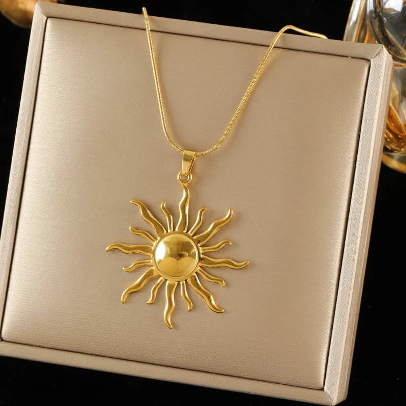 Stainless Steel Sun Starfish Shell Pendant Necklace