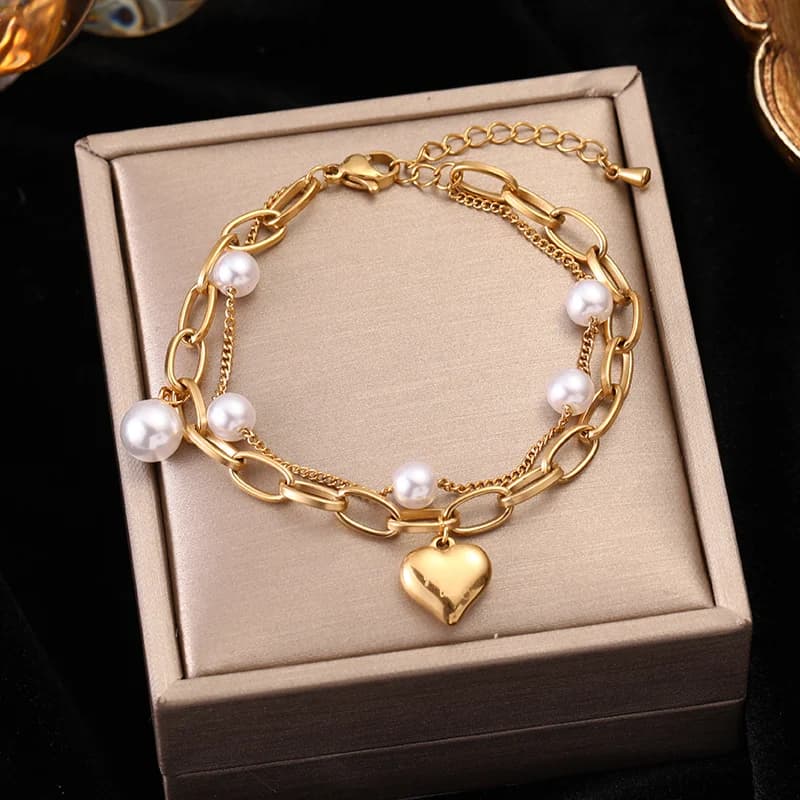 Gold Color Multilayer Charm Bracelet Bangle