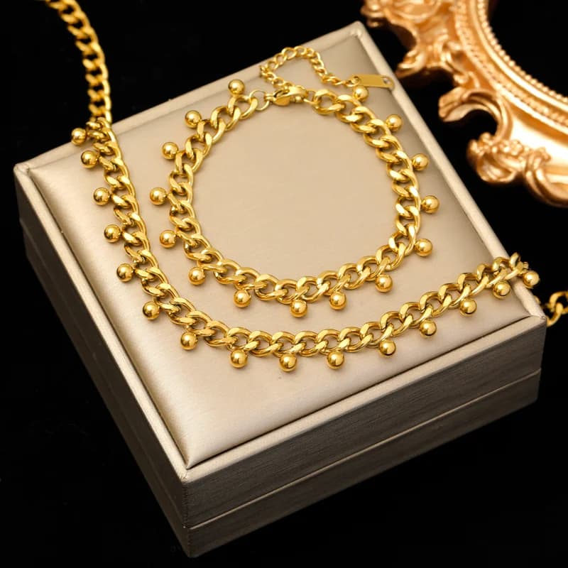 Zestaw naszyjnik choker i bransoletka z masywnego łańcucha, złoty