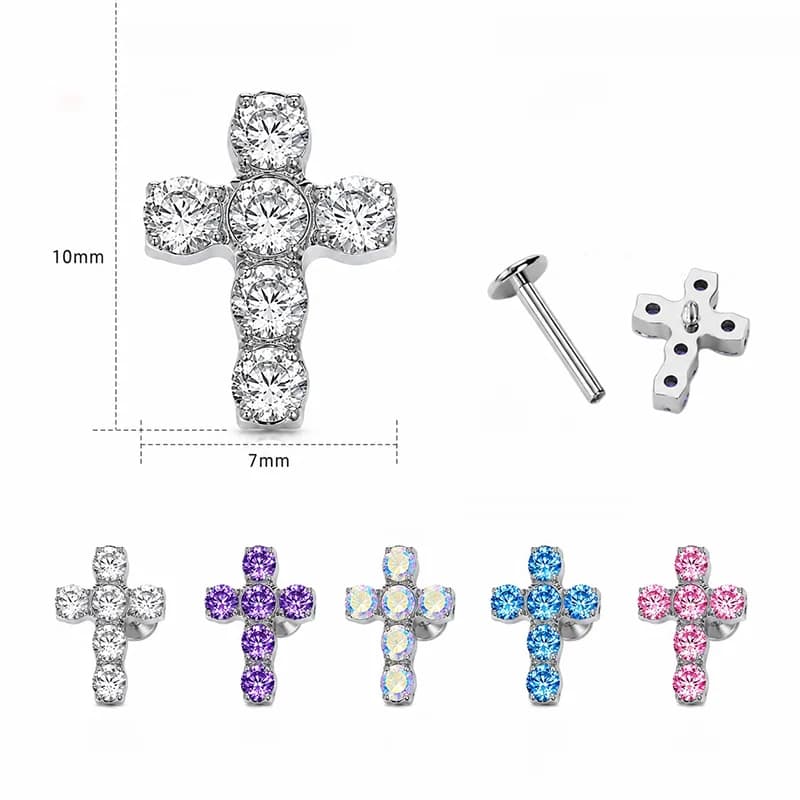 Body piercing z tytanu w kształcie spiralnego krzyża z cyrkonią