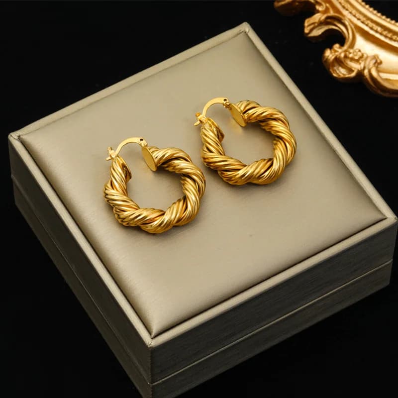 Geometric Twist Earrings, Gold Color