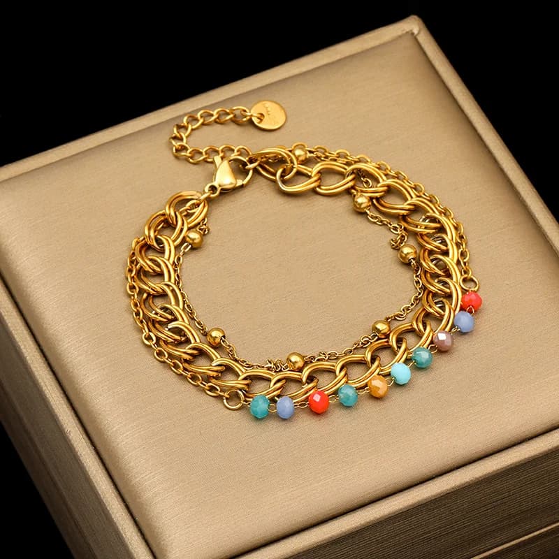 Stainless Steel Gold Multilayer Wide Bracelet
