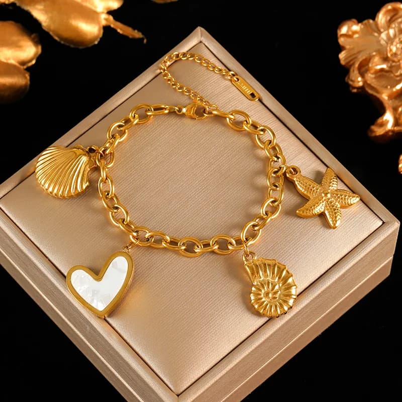 Golden Sun Moon Starfish Charm Bracelet