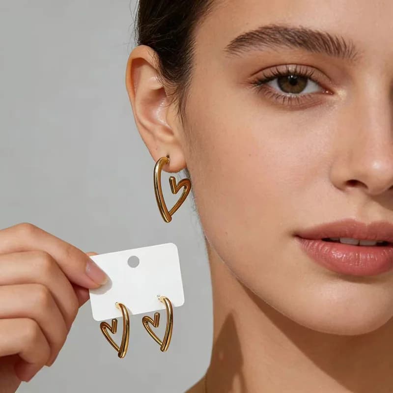 C-Shape Stud Earrings, Gold Plated Stainless Steel