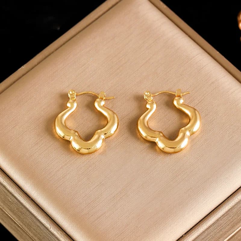 Stainless Steel Gold Irregular Hoop Earrings