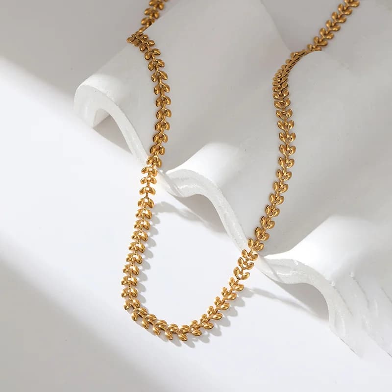 Wheat Chain Necklace, 18K Gold Plated Texture