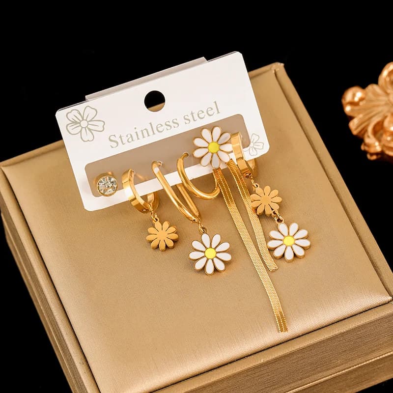 Flower Daisy Earrings Set, 18K Gold Plated