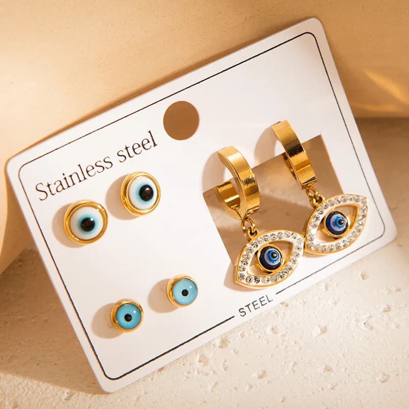 3-Pair Blue Eye Cubic Zirconia Stud Earring Set
