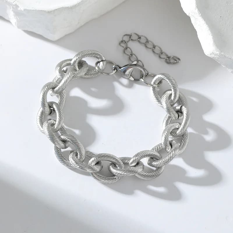 Thick Punk Style Stainless Steel Bracelet, Silver