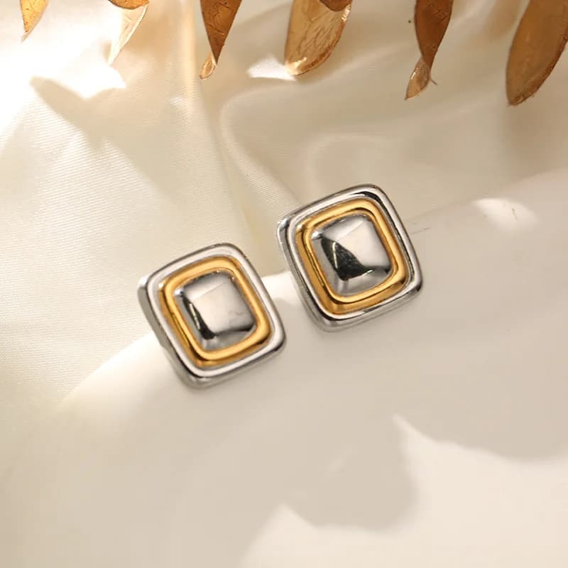 316L Stainless Steel Two-Tone Geometric Stud Earrings