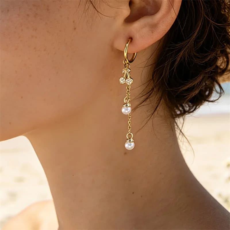 Zircon Moon Stud Earrings, Stainless Steel