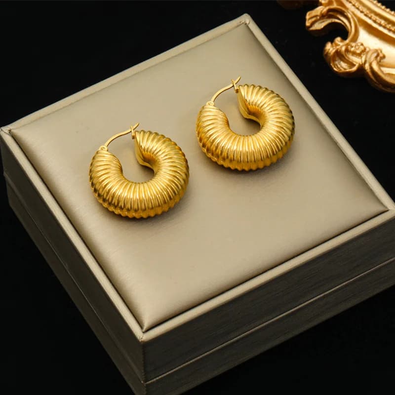 Geometric Chunky Hoop Earrings, Gold PVD Texture