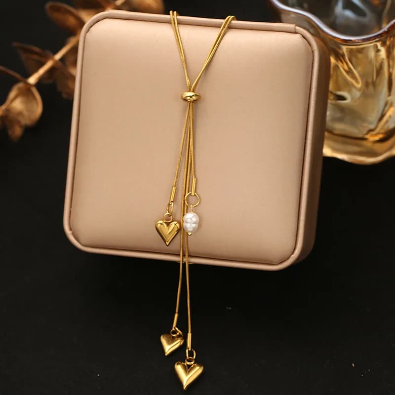 Pink Zircon Long Pendant Necklace, Gold Plated
