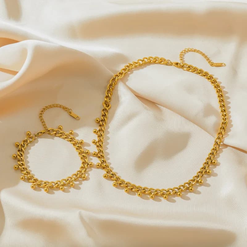 Zestaw naszyjnik choker i bransoletka z masywnego łańcucha, złoty