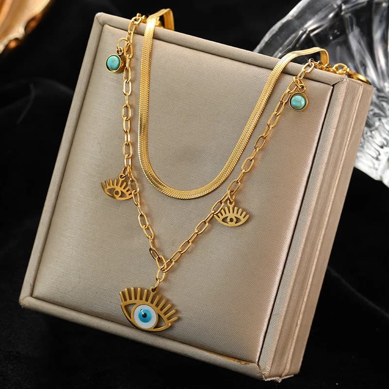 Multilayer Blue Eyes Pendant Necklace