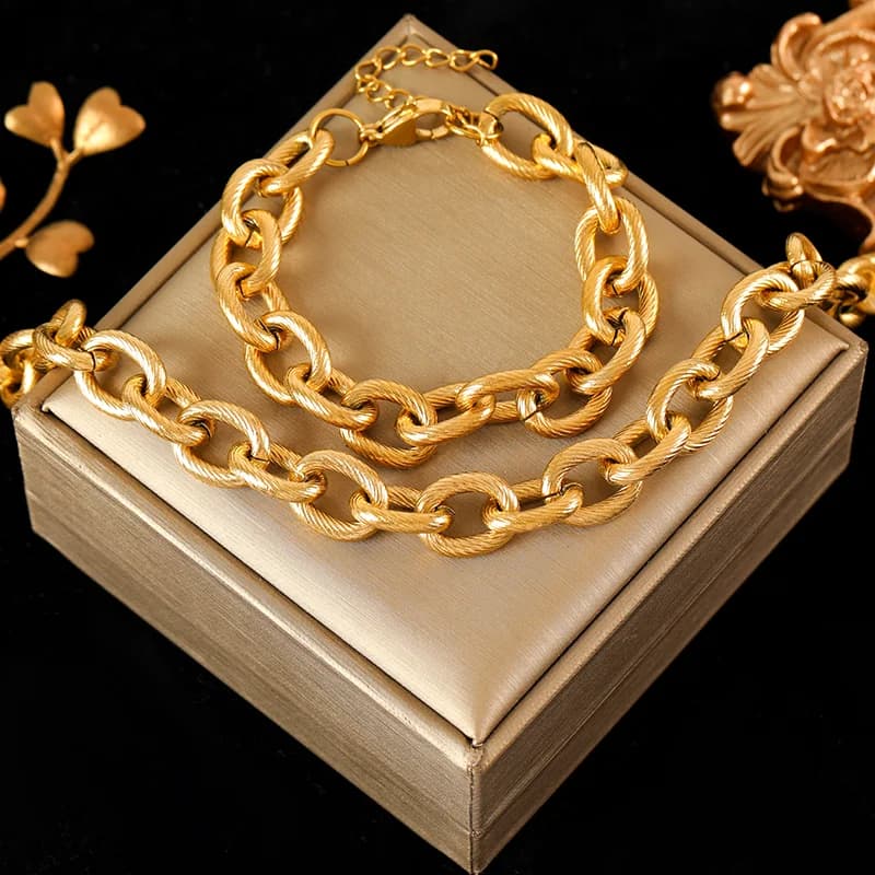 Thick Chain Necklace and Bracelet Statement Set