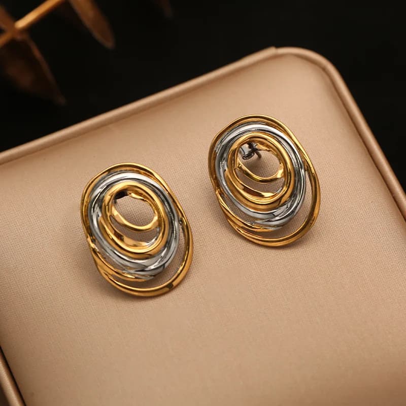 316L Stainless Steel Two-Tone Geometric Stud Earrings